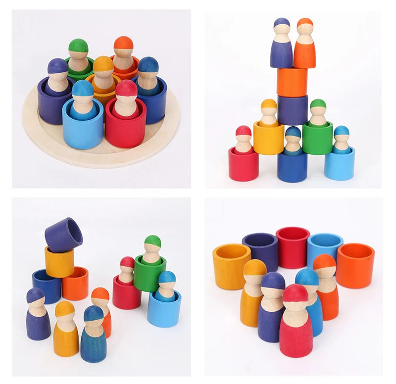 Montessori Wooden Sorting & Matching Rainbow Peg Dolls