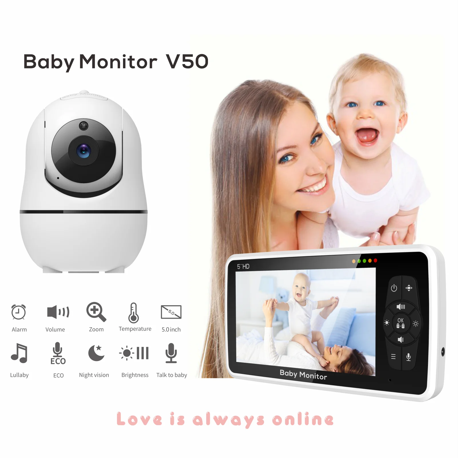 New 5 inch Video Baby Monitor with Camera and 2-Way Audio