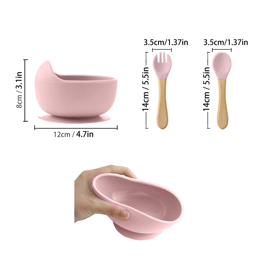 Feeding Bowl Set with Suction and Wooden Utensils | 3PCS