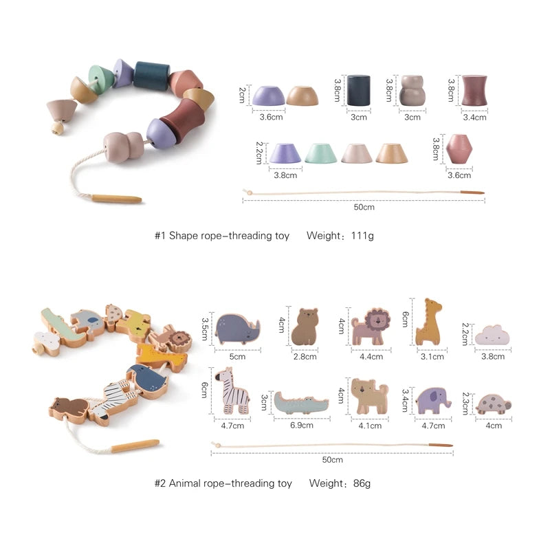 Baby Animal Threading Toys Wooden Stacking Beads