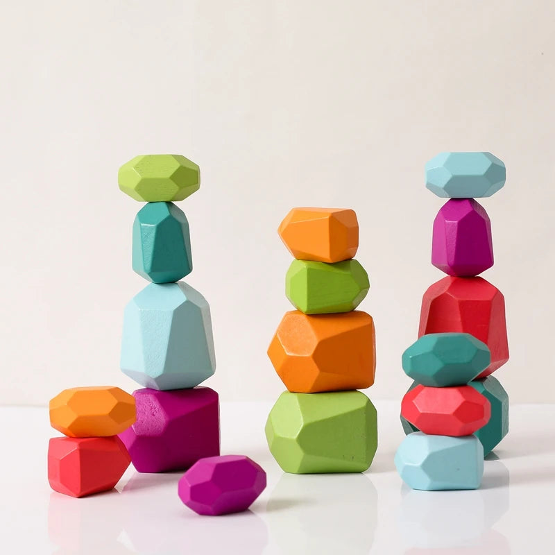 Montessori Wooden Rainbow Balancing Stones