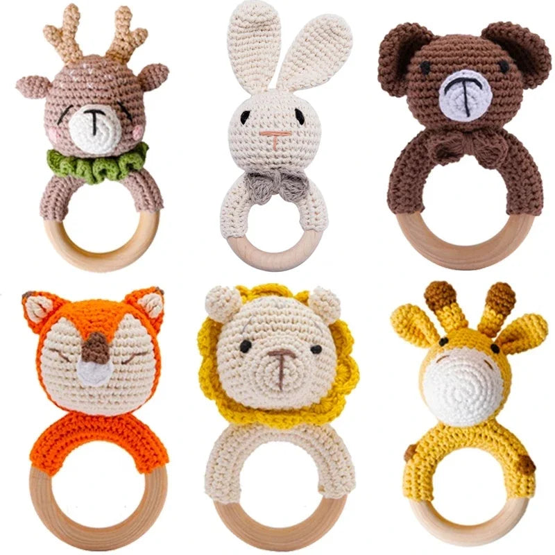 Baby Rattle Toys Wooden Teether Crochet Animals | 1Pce