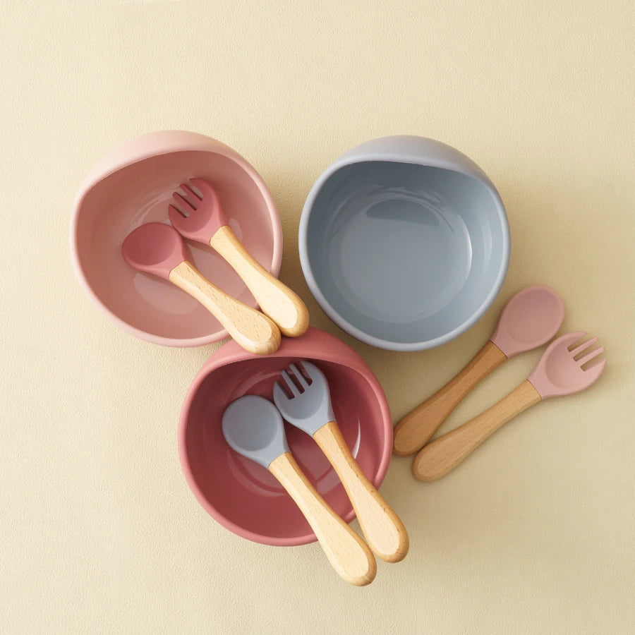 Feeding Bowl Set with Suction and Wooden Utensils | 3PCS