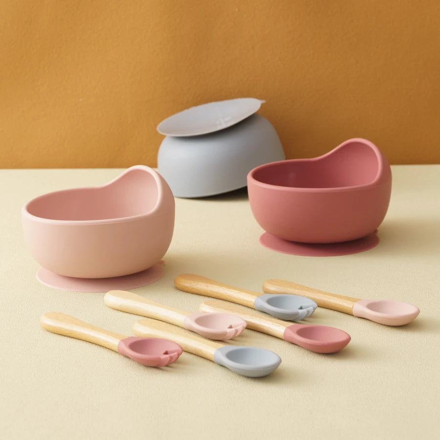 Feeding Bowl Set with Suction and Wooden Utensils | 3PCS