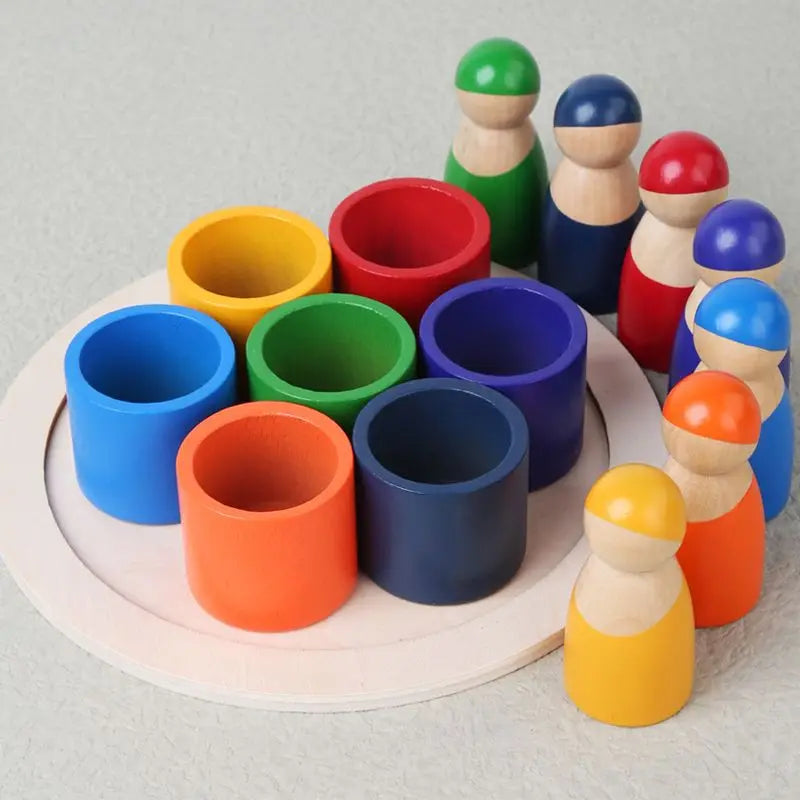 Montessori Wooden Sorting & Matching Rainbow Peg Dolls