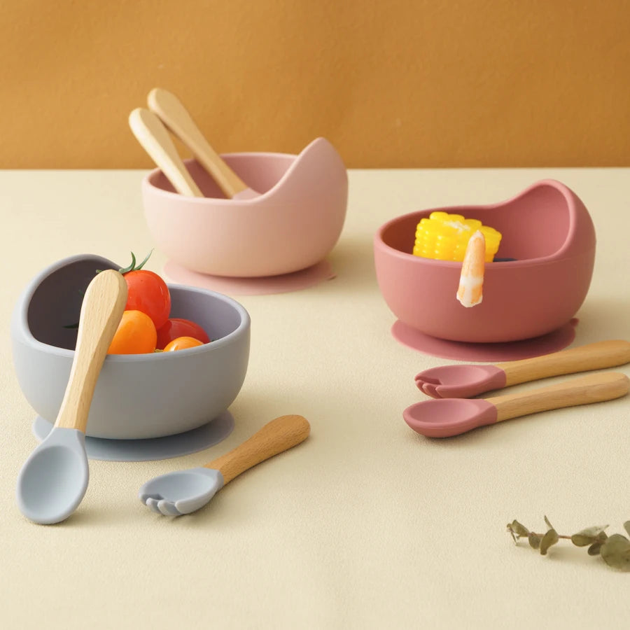 Feeding Bowl Set with Suction and Wooden Utensils | 3PCS