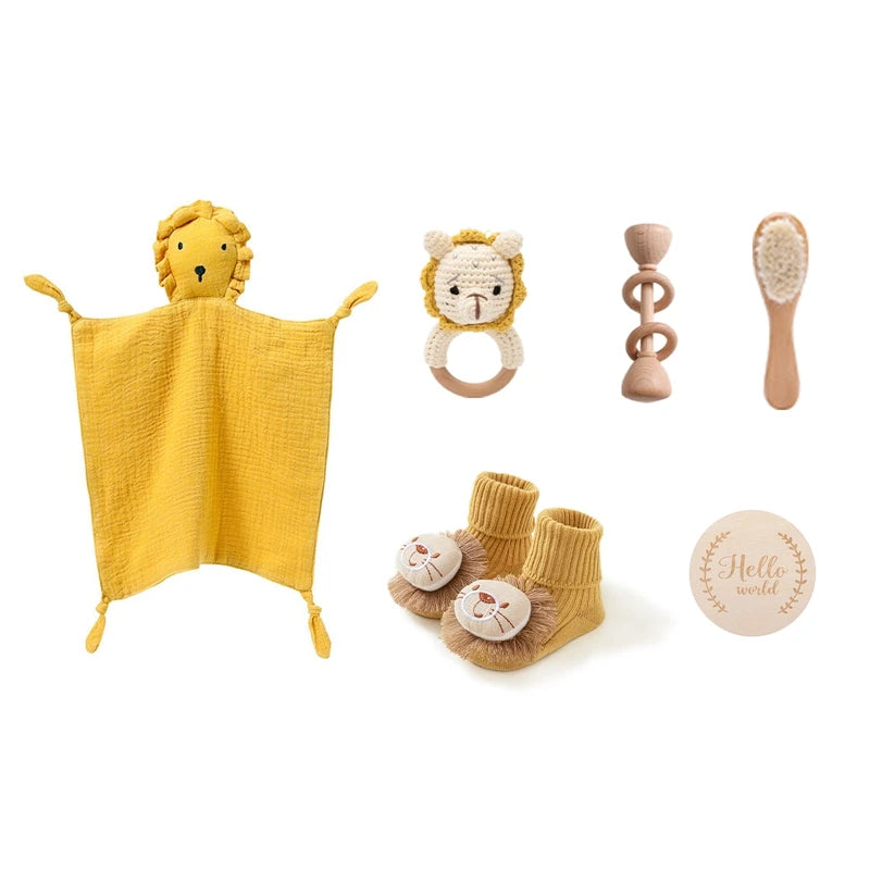 Baby Bath Set with Blanket, Rattle, Brush, Bracelet, and Towel | 7Pcs